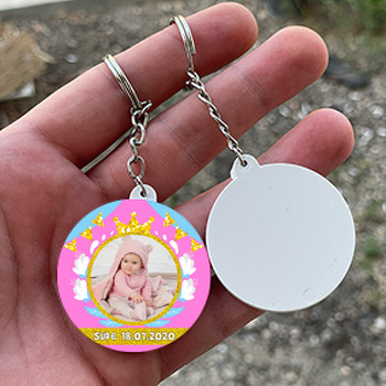 Gold Taç Ve Çiçekler Temalı Resimli Daire Plastik Anahtarlık