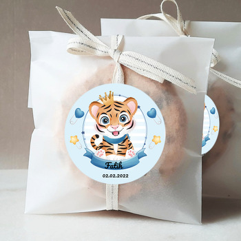 Gold Taçlı Bebek Kaplan ve Mavi Temalı Sticker