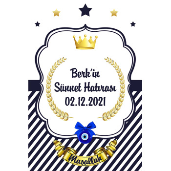 Gold Taçlı Lacivert Çizgili Temalı Plastik Sünnet Magnet