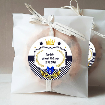 Gold Taçlı Lacivert Çizgili Temalı Sünnet Sticker