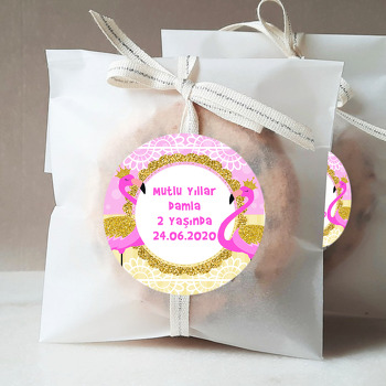 Gold Taçlı Pembe Flamingo Temalı Sticker