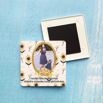 Gold Ve Çiçek Temalı Anneler Günü Plastik Kare Magnet