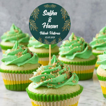 Gold Yaprak Dalları ile Pastel Yeşil Temalı Parti Kürdan Süs