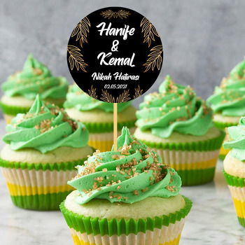 Gold Yapraklar ile Siyah Fon Temalı Parti Kürdan Süs