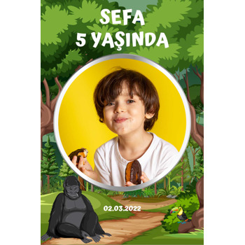 Goril Ormanda Temalı Doğum Günü Plastik Magnet