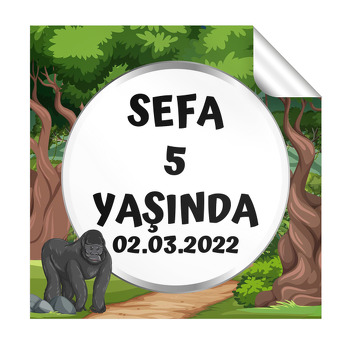 Goril Ormanda Temalı Kare Etiket