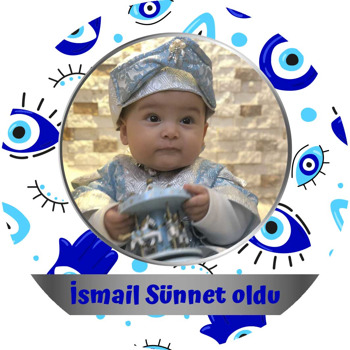 Göz Şekilli Nazar Boncukları ile Beyaz Fon Sünnet Temalı Akrilik Daire Magnet