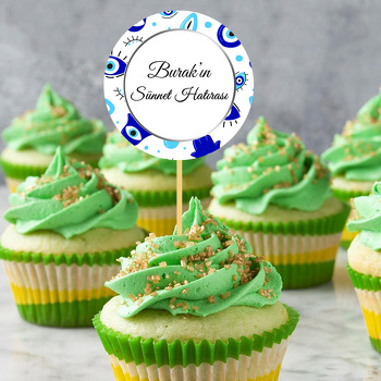 Göz Şekilli Nazar Boncukları ile Beyaz Fon Sünnet Temalı Parti Kürdan Süs