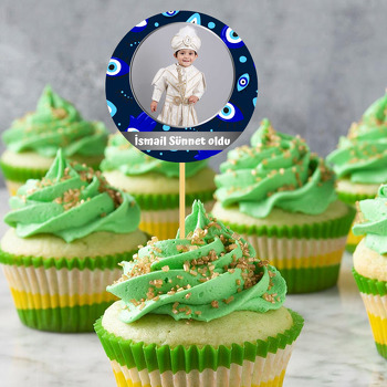 Göz Şekilli Nazar Boncukları ile Lacivert Fon Sünnet Temalı Parti Kürdan Süs