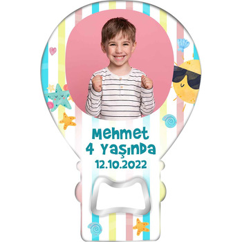 Gözlüklü Güneş ile Yıldız Temalı Balon Ahşap Magnet 
