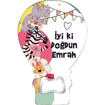 Gözlüklü Zebra ile Aslan Temalı Balon Ahşap Magnet 