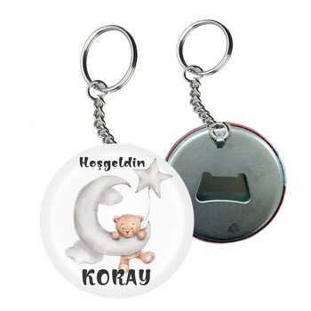Gri Ay ve Yıldız ile Ayıcık Temalı Arkası Açacak Anahtarlık
