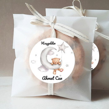 Gri Ayda Tutunan Şirin Ayıcık Temalı Sticker