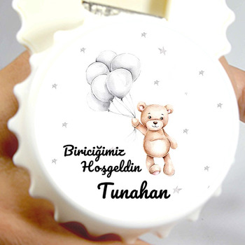 Gri Balonla Uçan Ayıcık Temalı Kapak Şekilli Magnet Açacak