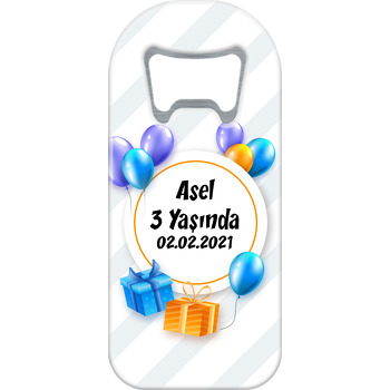 Gri Beyaz Çizgili Fonda Balonlar ve Paketler Temalı Doğum Günü Uzun Açacak