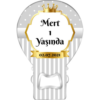 Gri Beyaz Puantiye ile Gold Çerçeve Temalı Balon Magnet Açacak