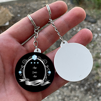 Gri Çerçeveli Mavi Taş Temalı Söz Nişan Nikah Daire Plastik Anahtarlık