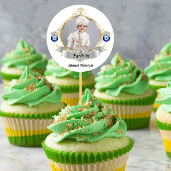 Gri Kurdele ile Nazar Boncuklu Çerçeve ve Sünnet Beyaz Fon Temalı Parti Kürdan Süs