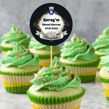 Gri Kurdele ile Nazar Boncuklu Çerçeve ve Sünnet Temalı Parti Kürdan Süs