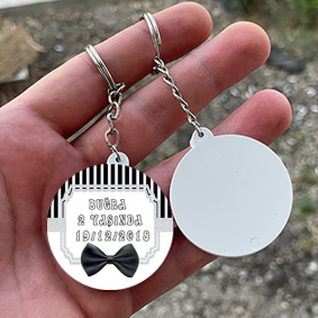 Gri Papyon Temalı Daire Plastik Anahtarlık