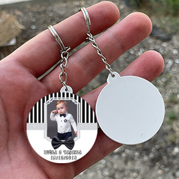 Gri Papyon Temalı Resimli Daire Plastik Anahtarlık