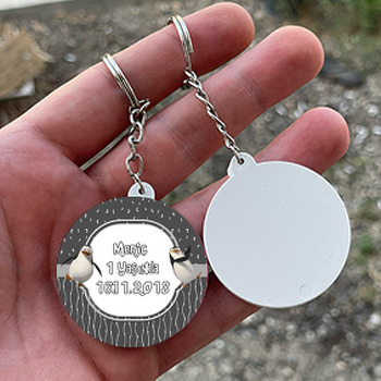 Gri Penguen Temalı Daire Plastik Anahtarlık