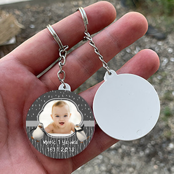 Gri Penguen Temalı Resimli Daire Plastik Anahtarlık