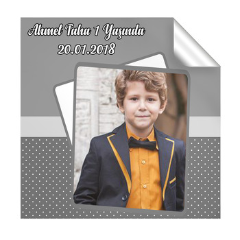 Gri Temalı Doğum Günü  Kare Etiket