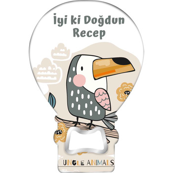 Gri Tukan Kuşu Temalı Balon Ahşap Magnet 