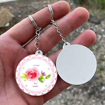 Gül Çerçeve Temalı Hoşgeldin Bebek Daire Plastik Anahtarlık