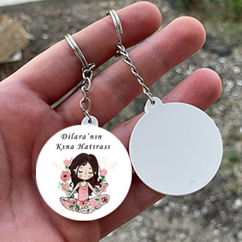 Gül Temalı Daire Plastik Anahtarlık