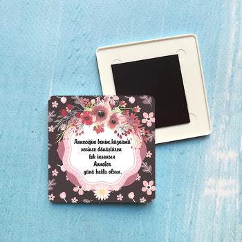 Gül Temalı Plastik Kare Magnet