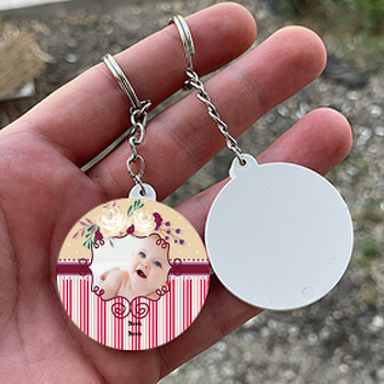 Gül Temalı Resimli Daire Plastik Anahtarlık