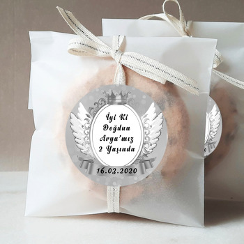 Gümüş Angel Wings Temalı Doğum Günü Sticker