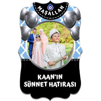 Gümüş Balonlar ile Klasik Açık Mavi Beyaz Desen ve Sünnet Temalı Özel Kesim Magnet