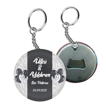 Gümüş ile Siyah Balonlar Gri Desen Fon Temalı Arkası Açacak Anahtarlık