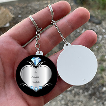 Gümüş Kalp Ve Pırlanta Temalı Söz Nişan Nikah Daire Plastik Anahtarlık