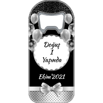 Gümüş Kurdele ile Balonlar Temalı Uzun Doğum Günü Magnet Açacak