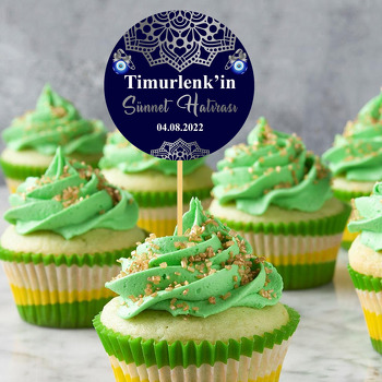 Gümüş Mandala ile Lacivert Fonda Sünnet Temalı Parti Kürdan Süs