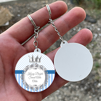 Gümüş Taç Temalı Daire Plastik Anahtarlık