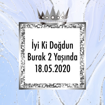 Gümüş Taç Ve Mavi Temalı Kare Doğum Günü Afiş