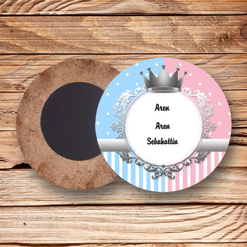 Gümüş Taçlı İkiz  Temalı Ahşap Daire Magnet