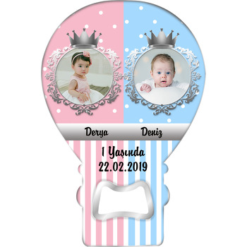 Gümüş Taçlı İkiz  Temalı Balon Magnet Açacak