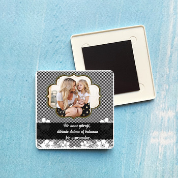 Gümüş Temalı Anneler Günü Plastik Kare Magnet