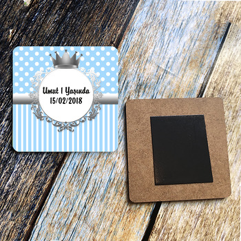 Gümüş Temalı Kare Ahşap Magnet