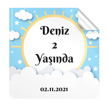 Güneş Çerçeveli Bulut Temalı Kare Etiket