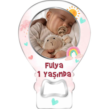 Güneş ile Soft Pembe Yağmur Bulutu Temalı Balon Ahşap Magnet 