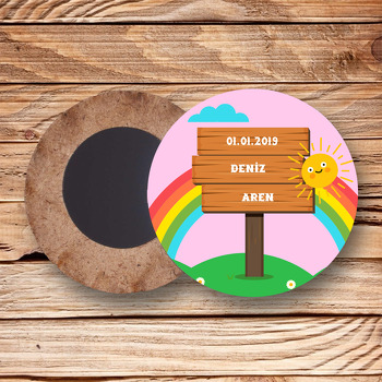 Güneş Temalı Ahşap Daire Magnet