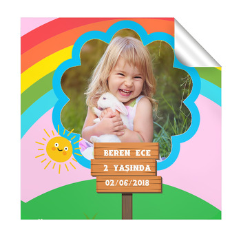 Güneş Temalı Kare Etiket