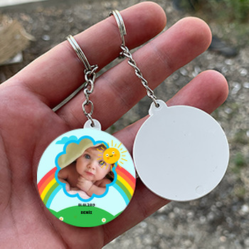 Güneş Temalı Resimli Daire Plastik Anahtarlık